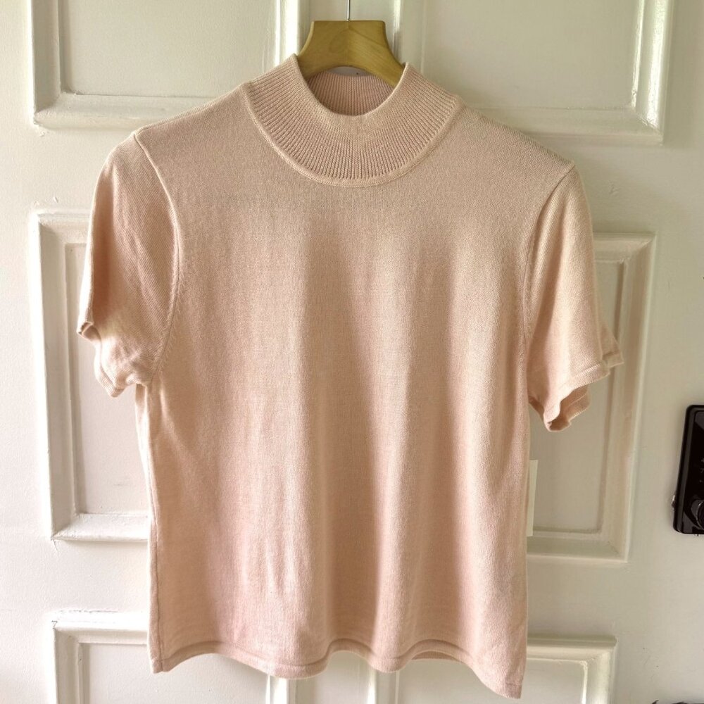 Tahari Arthur S Levine Petite 14P Blush Pink Mock Neck Knit Top NWT